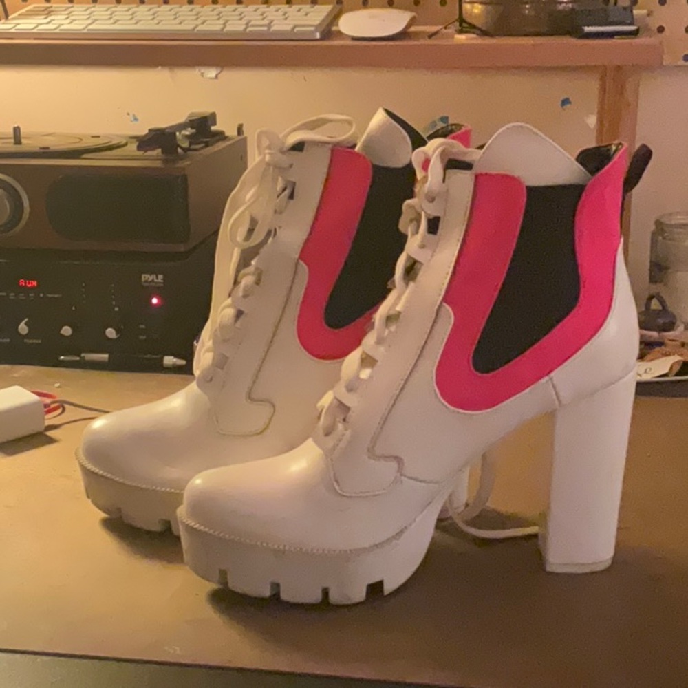 White and Pink Platform Boots